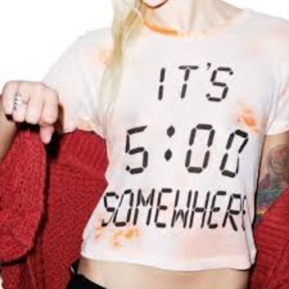 WILDFOX Womens T-Shirt SZ S It's 5 Somewhere Tie Dye Sherbet Crop Semi-Sheer - Picture 2 of 9